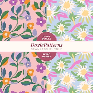Retro Floral Seamless Pattern Bundle for Baby Girl Toddler Dress Colorful Fabric Scandinavian Home Decor Fabric Wallpaper Spring Folk Art