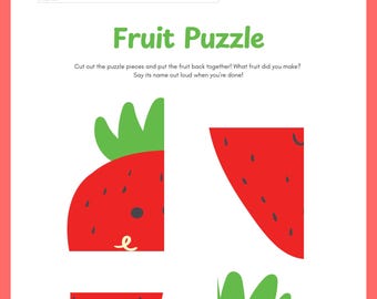 Fruits Busy Bag Puzzle Activity Pages | Nutrition-Themed Activity Printable Set of 4 Puzzles | Download Kids Busy Bag 4 Fruit Puzzle