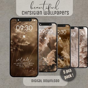 Sfondo minimalista boho cristiano, confezione da 5, sfondo cristiano per la schermata di blocco del telefono, pittura delle Scritture casuale, Android iOS iPhone