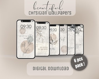 Christian boho minimalistische wallpaper achtergrond, 6 stuks, christelijk lockscreen telefoonbehang, shuffle schriftschilderingcitaten, Android iOS