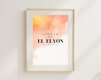 El Elyon Marble Wall Art Print minimalistische boho digitale download, abstracte neutrale poster, op naam van God geïnspireerde Home Decor Christian