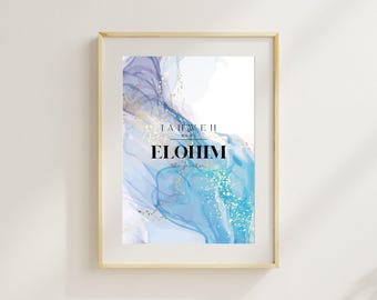 Elohim Marble Wall Art Print minimalistische boho digitale download, abstracte neutrale poster, op naam van God geïnspireerde Home Decor Christian