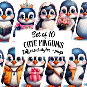 Conjunto de 10 - Pingüinos adorables - PNG 300 DPI