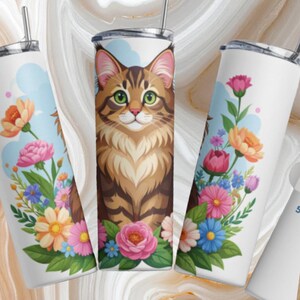 Maine Coon Katze mit Blumen - Nahtlose Becherfolie 20oz