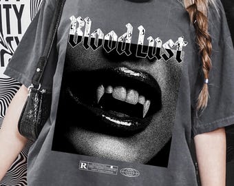 Blood Lust Vampire Tee, Gothic Vampire T-Shirt, Unisex Horror Shirt, Halloween Shirt, Grunge Shirt, Y2k Shirt, Metal Shirt, Streetwear Tee