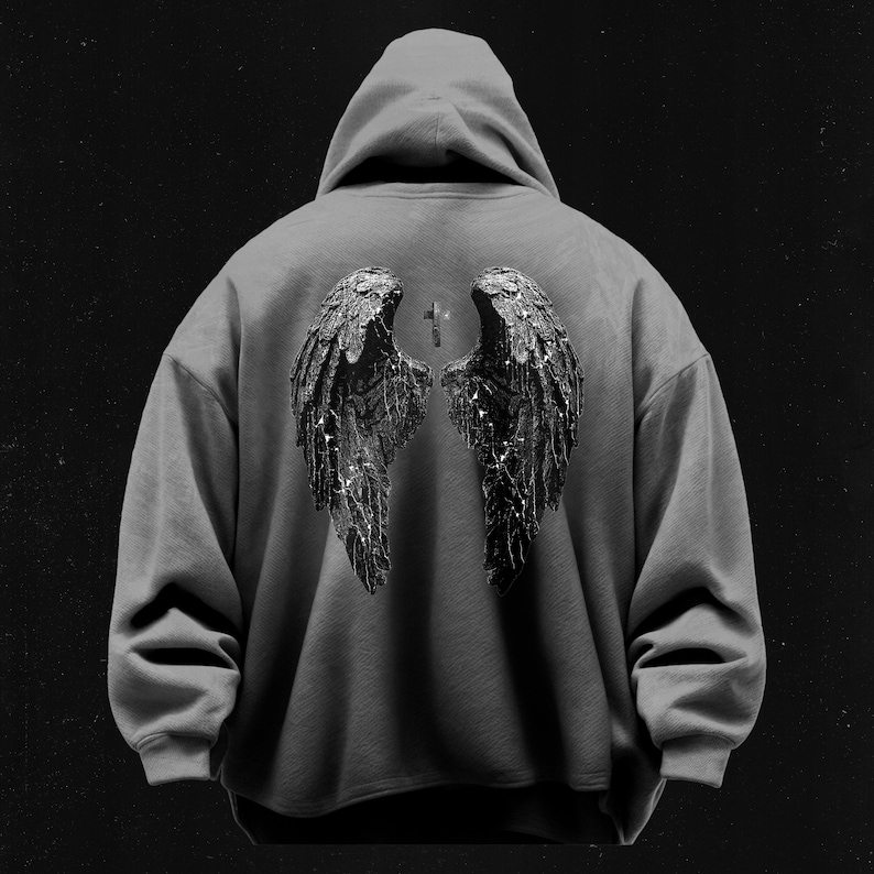 Angel Wings Y2k Hoodie, Vintage Style Hoodie, 90's Retro Style Hoodie , 2000's Grunge Hoodie, Alt Dark Horror Shirt, Distressed Design image 2