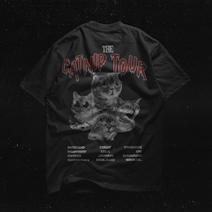 Cat-Astrophe Catnip Tour Unisex Oversized Tee, Funny Cat Shirt, Gift for Cat Lovers, Vintage Band Shirt, Cute Cat T-Shirt, Retro Cat Tee