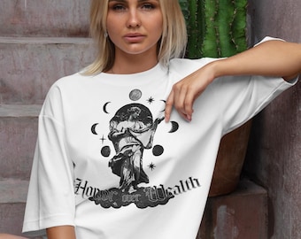 Camiseta grunge vintage con ángel, honor sobre riqueza, gótica de gran tamaño, camiseta grunge Y2K, camiseta gótica con ángel, ropa urbana grunge vintage, camiseta alternativa