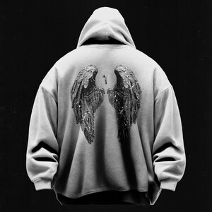 Angel Wings Y2k Hoodie, Vintage Style Hoodie, 90's Retro Style Hoodie , 2000's Grunge Hoodie, Alt Dark Horror Shirt, Distressed Design image 3