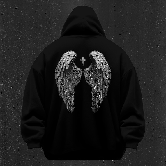 Angel Wings Y2k Hoodie, Vintage Style Hoodie, 90's Retro Style Hoodie , 2000's Grunge Hoodie, Alt Dark Horror Shirt, Distressed Design