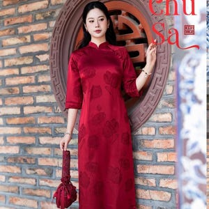 Áo Dài Gấm Tulip  Long Dress Vietnamese Traditional Dress ( Included pants )