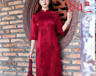 Áo Dài Gấm Tulip  Long Dress Vietnamese Traditional Dress ( Included pants )