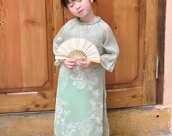 Áo Dài para niña, vestido largo tradicional vietnamita (incluye pantalones)