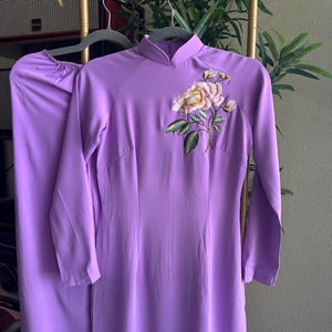 Áo Dài Lụa Mỹ Thuê Hoa  Long Dress Vietnamese Traditional Dress ( Included pants)
