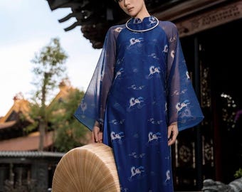 Áo Dài Cách Tân- Vestido Largo- Vietnamita Áo Dài (Pantalones incluidos)