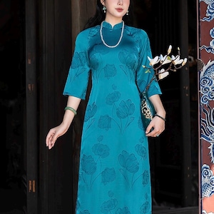 Áo Dài Gấm Tulip  Long Dress Vietnamese Traditional Dress ( Included pants )