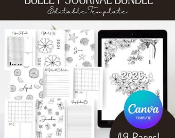 2026 Bullet Journal Pages Printable Bundle, Premade Canva Journal Templates, Yearly Trackers, Reading, A5, A4, Canva Template Access