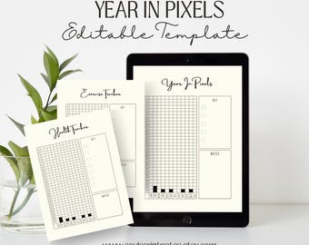 Year in Pixels PRINTABLE Journal Page | Planner Page | Daily Tracker - Rate My Day/Daily Rating - Exercise Tracker - Health Tracker