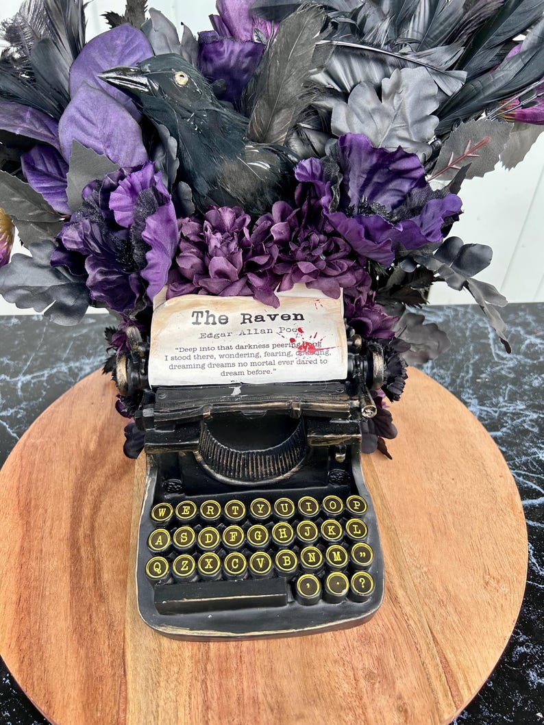 Raven Halloween Centerpiece: Gothic Typewriter Floral Arrangement ...