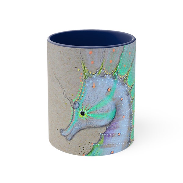 Seahorse Drawing Coffee Mug, 11oz, Unique Gift for Ocean Lover, Sea Creature Mug, Ceramic Cup