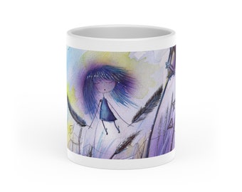 Heart-Shaped Ceramic Coffee Mug | Angel Art by Nino Gabashvili