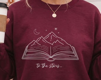Romantic Fantasy Sweater, Gift for Book Lovers, Autumn, Bookworm Sweater, Fantasy Reader Gift, Between Books and Stars, Bookworm