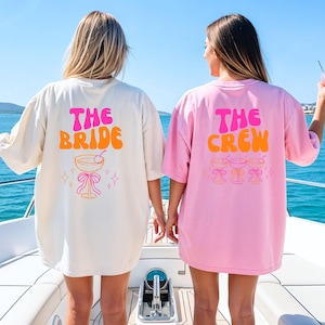 JGA T Shirt, Junggesellinnenabschied Shirts, JGA pink orange, Backprint, Team, Braut Shirt mit Name, JGA Frauen, Gruppen T Shirt, Hochzeit