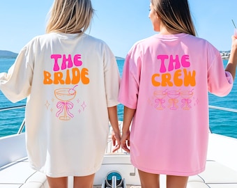 JGA T Shirt, Junggesellinnenabschied Shirts, JGA pink orange, Backprint, Team, Braut Shirt mit Name, JGA Frauen, Gruppen T Shirt, Hochzeit