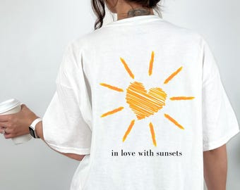 T Shirt Backprint Sonnenuntergang, Sonne, Statement Shirt, Sommer Oberteil Damen, Geschenkidee Freundin, Mama, Muttertag, Strand, Orange