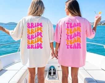 JGA Shirt, Junggesellinnenabschied Shirts,  Team Braut, Braut Tshirt, JGA bunt, rosa, orange, JGA Frauen, Gruppen T Shirt, Backprint, pink