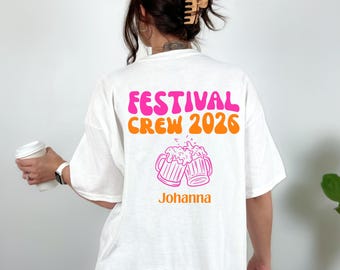 Festival Shirt - Festival Outfit Damen Herren – Lustiges Festival T Shirt Gruppe – Camping Shirt – Party Shirt Bier – Freunde - pink orange