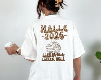 Malle Shirt, liebevoll lieber voll, Backprint, Malle 2026, Leo Muster, Leopard, Mallorca T Shirt, personalisiert, Bier Shirt, Gruppenshirt