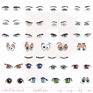 Eye Svg Bundle, 27 Different Types of Eyes, Colored Eyes Svg, eyelash Svg, Eyebrow svg, Funny Eyes, Commercial Use Svg, SVG, PNG, EPS