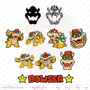 Bowser svg bundle, bowser cut file, bowser silhouette, mario svg, bowser monster, angry bowser, bowser layered, instant download