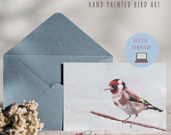 Hand-Painted Bird Birthday Card, Printable Greeting Card (Digital Download)