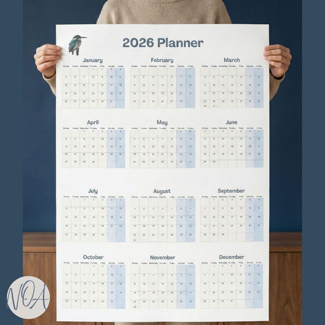Wall Calendar Poster 2026 Full Year | Large Planner | Year at a Glance ...