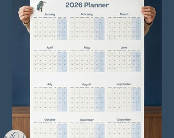 Wall calendar poster 2026 full year | Large Planner | Year at a Glance Printable | 24x36 & A1 Digital Download | Kingfisher