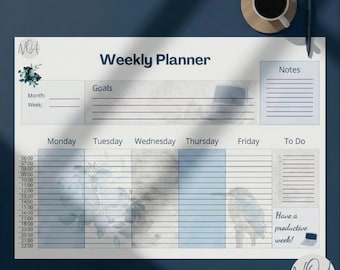 Weekly Planner Pad PDF | Minimalist Blue Desk Pad Printable | ADHD To Do List  | Kingfisher Bird Stationery