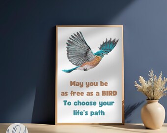 Kingfisher Nursery Print | Woodland Animal Wall Art | Bird Theme Baby Shower Gift | Boy Room Decor Blue | Gouache Painting