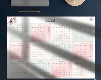Desktop calendar 2026 digital download | wall calendar poster 2026 full year | Floral PDF