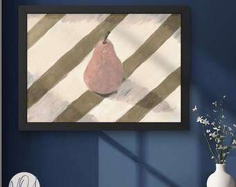 Vintage Pear Art Print | Moody Kitchen Wall Decor | Neutral Still Life Painting | Rustic Farmhouse Fruit Poster | Dining Room Art