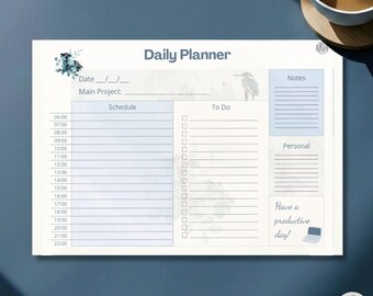 Minimalist Daily Planner PDF | Time Blocking Template for ADHD | Hourly Schedule Printable | Kingfisher Bird To Do List
