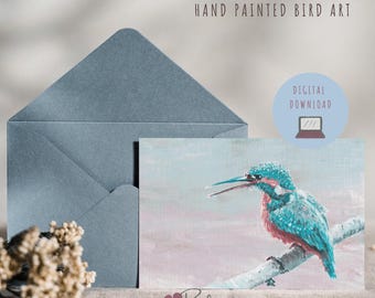 Hand-Painted Bird Birthday Card, Printable Greeting Card (Digital Download)