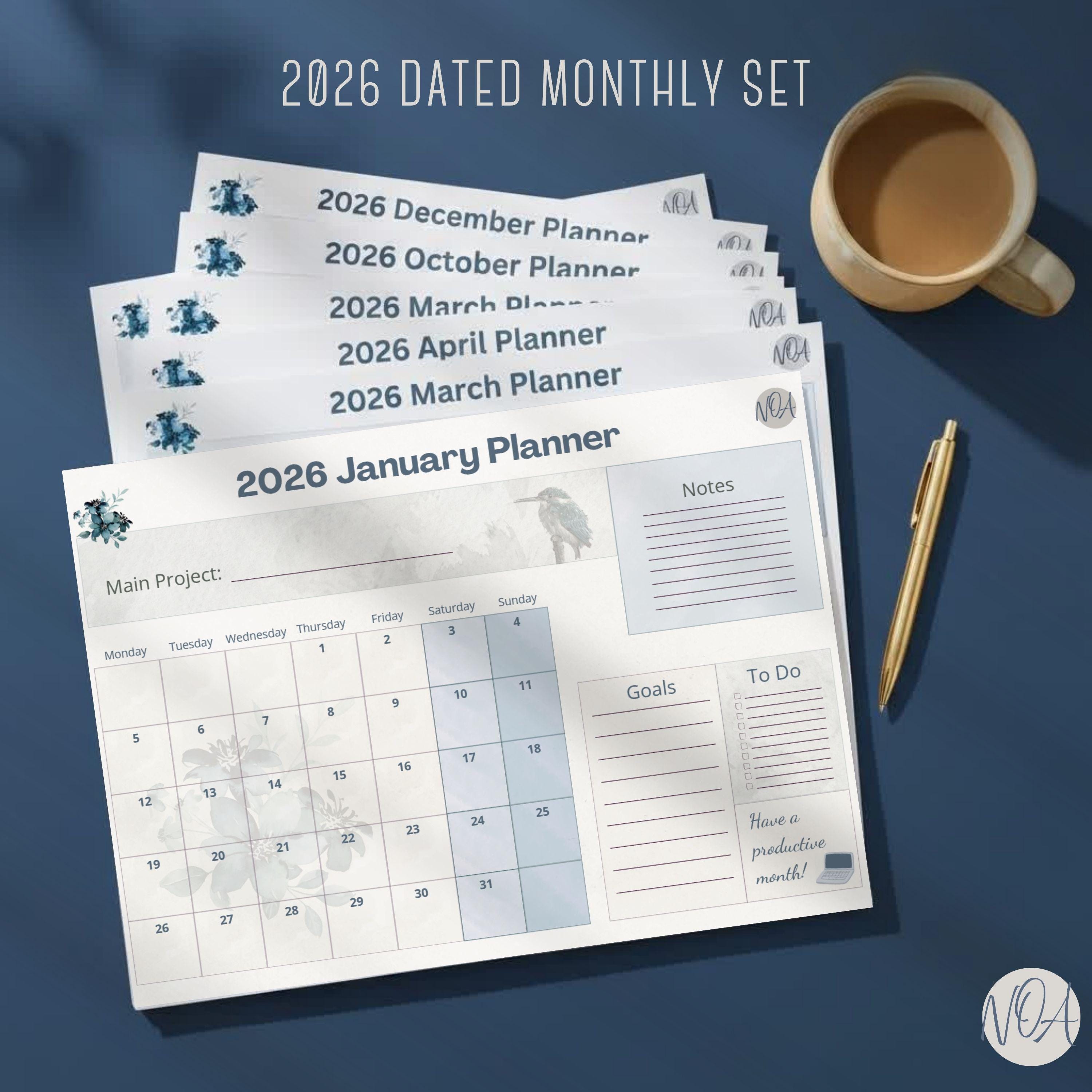 2026 Dated Monthly Planner Printable & Digital | Monthly Desk Calendar ...
