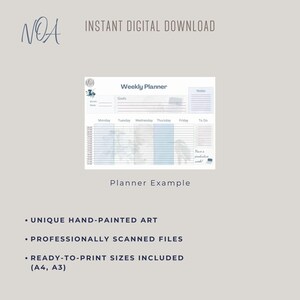 印刷可能な花柄ウィークリープランナー | iPad用ピンクデスクパッドPDF | 週間ToDoリスト | コテージコア ゴールドフィンチ ステーショナリー 画像 10