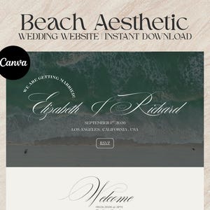 Elegant webbplats för strandbröllop | Anpassad Canva-mall