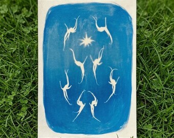 Handmade Bulbophyllum Pahudii Cyanotype Print – Rare Orchid Botanical Art, A4 Sun Print, Minimal Blue Wall Decor