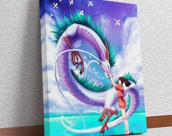 Arte de pared de Chihiro Ogino, decoración de pared en lienzo de El viaje de Chihiro, impresión de póster de El viaje de Chihiro, lienzo de Haku y Chihiro, regalo de Hayao Miyazaki.