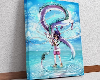 Arte de pared de El viaje de Chihiro, decoración de pared en lienzo de Chihiro Ogino, impresión de póster de Chihiro, lienzo de Hayao Miyazaki, regalo en lienzo de Haku y Chihiro.