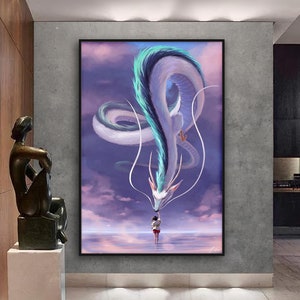Haku und Chihiro Leinwand Wanddekor, Hayao Miyazaki Wandkunst, Haku und Chihiro Poster, Geschenk für Anime Liebhaber, Chihiro Wandkunst.